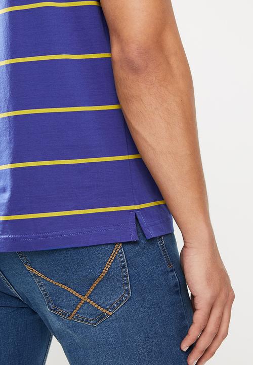 Pierre Cardin - Classic stripe Mercerised Golfer  - blue 