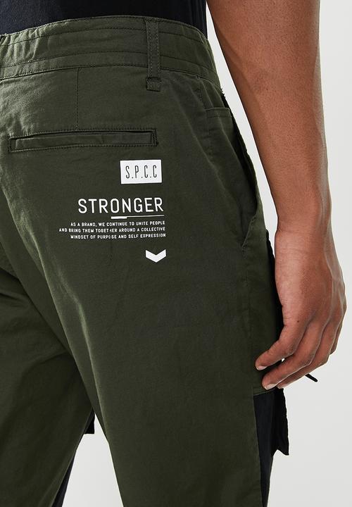 S.P.C.C - Kato regular fit elasticated, cargo woven joggers - green
