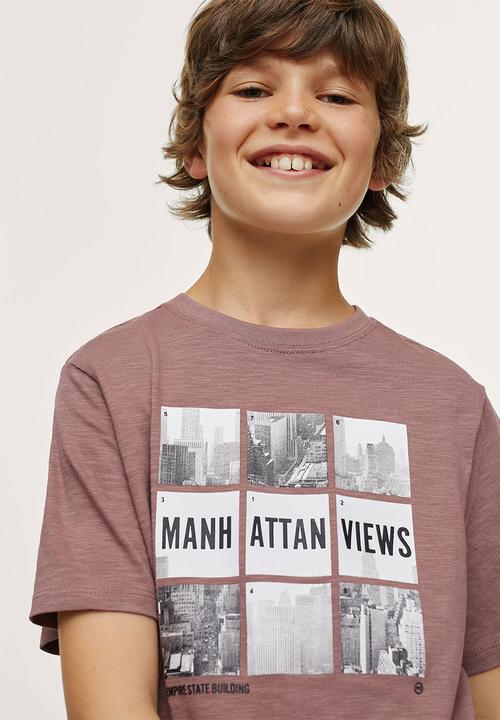 MANGO - T-shirt empire - burgundy 