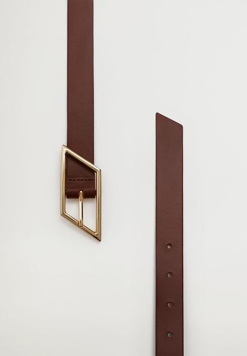 MANGO - Buckle leather belt - brown