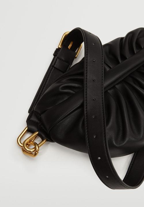 MANGO - Ruched detail waist bag - black