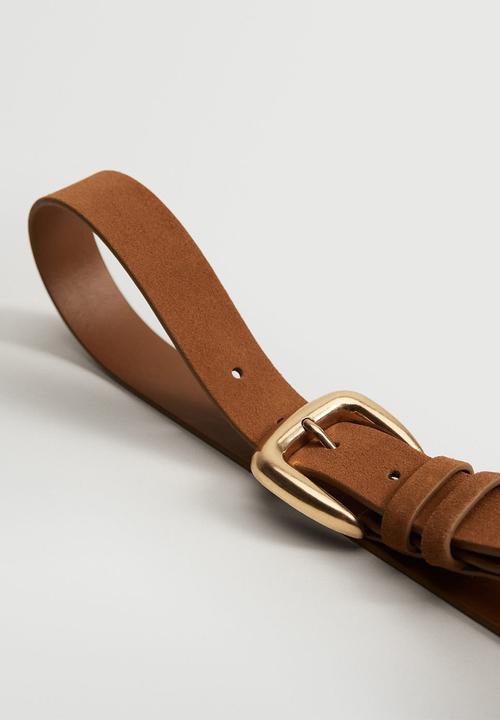 MANGO - Suede leather belt - brown