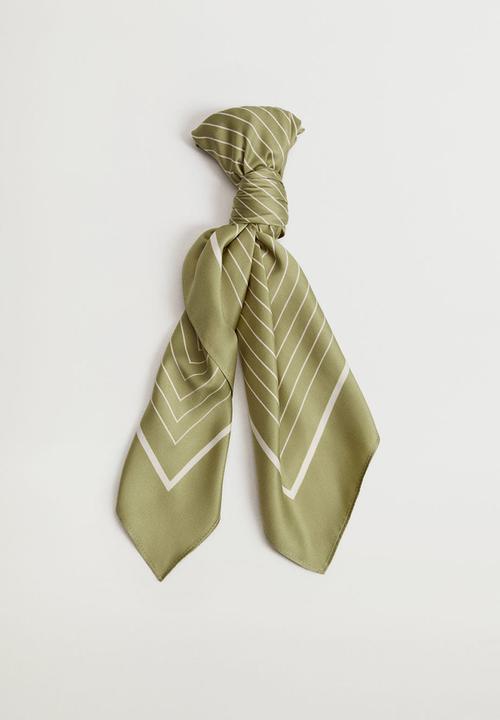 MANGO - Striped printed scarf - olive green