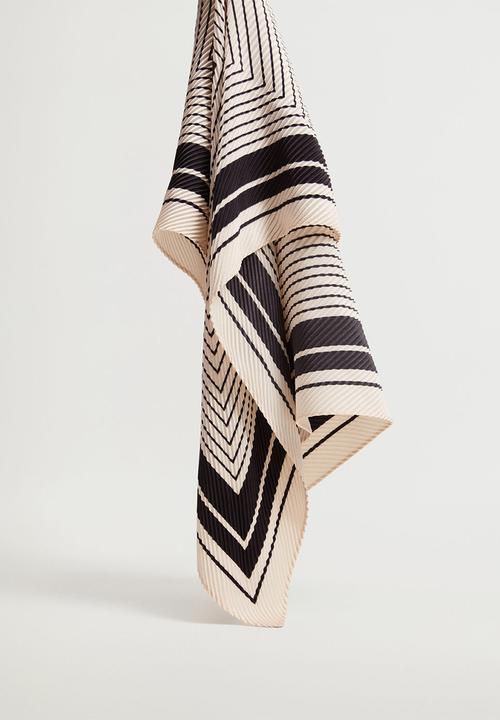 MANGO - Striped printed scarf - black