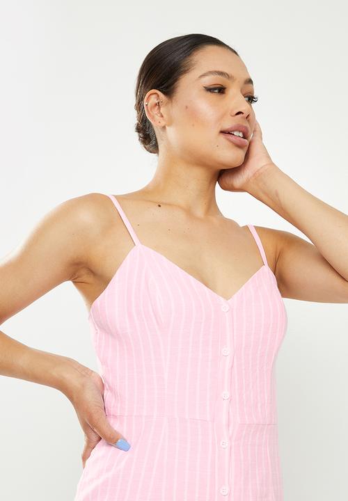 Missguided - Stripe cami cullotte button jumpsuit - pink