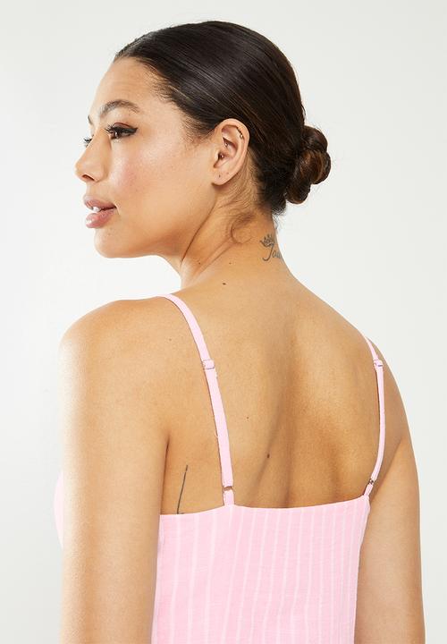 Missguided - Stripe cami cullotte button jumpsuit - pink