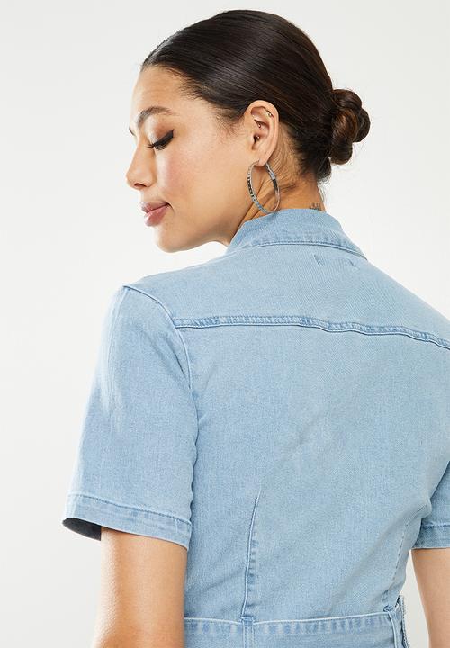 Missguided - Stretch zip through playsuit - light blue