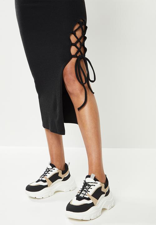 Missguided - Rib lace up skirt set - black