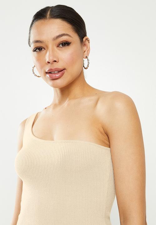 Missguided - One shoulder knitted dress - stone