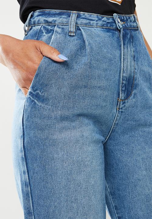 Missguided - Highwaisted oversized jean stonewash - blue