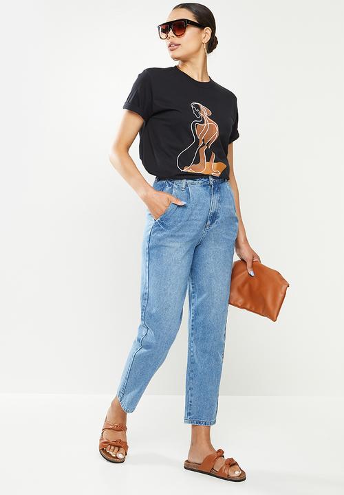 Missguided - Highwaisted oversized jean stonewash - blue
