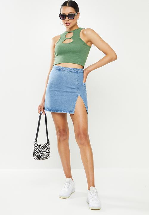 Missguided - Single split denim skirt - blue