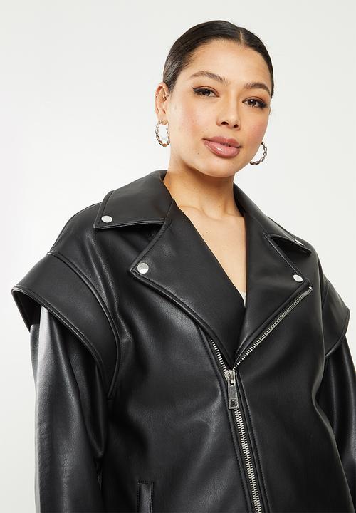 Missguided - Lipshoulder pu biker - black