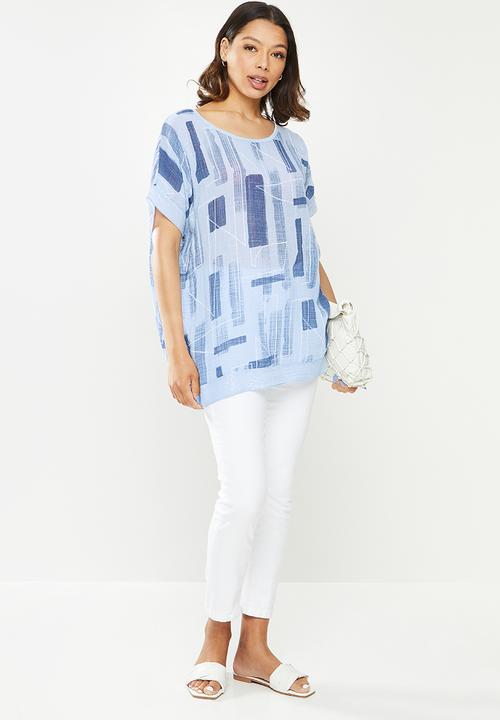 Stella Morgan - Abstract print oversized linen top - blue
