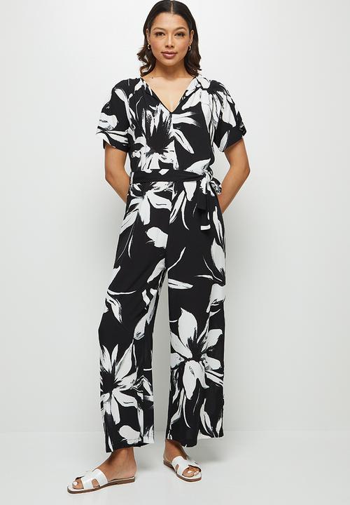 edit - Wide leg notch neck jumpsuit - black & white