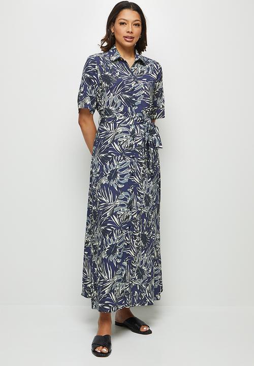 edit - Slit detail maxi shirt dress - navy 
