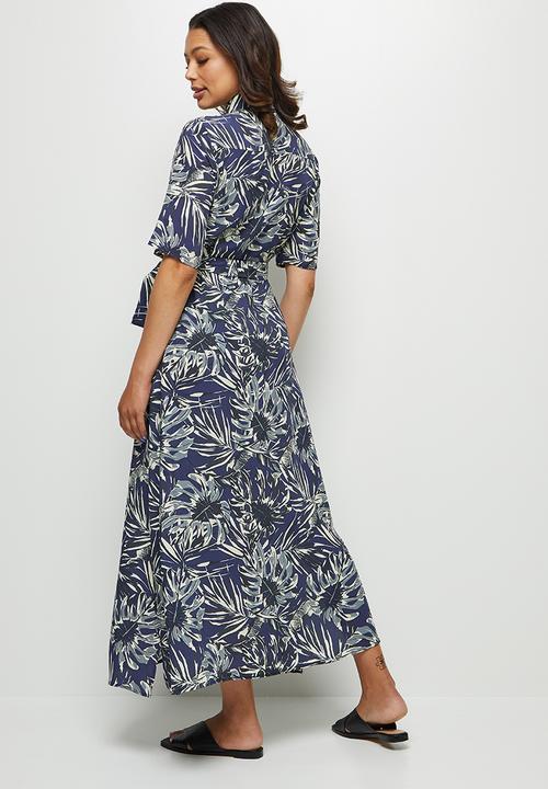 edit - Slit detail maxi shirt dress - navy 