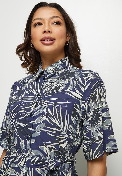 edit - Slit detail maxi shirt dress - navy 