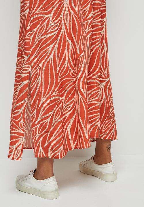 edit - Slit detail maxi shirt dress  - rust & white