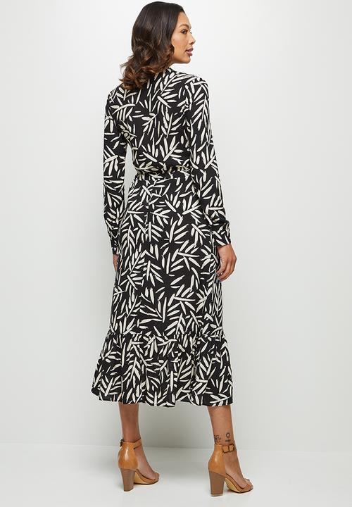 edit - Long sleeve tiered mandarin dress - black & white
