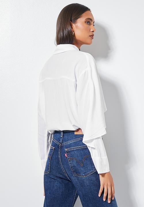 VELVET - Statement ruffle sleeve shirt - white