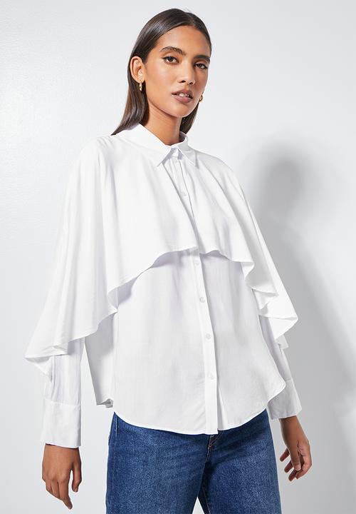VELVET - Statement ruffle sleeve shirt - white