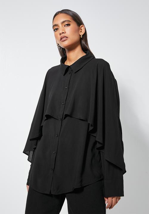 VELVET - Statement ruffle sleeve shirt - black