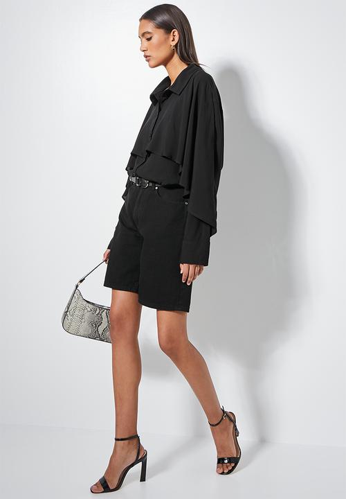 VELVET - Statement ruffle sleeve shirt - black