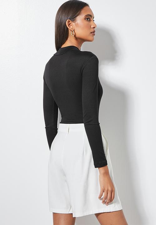 VELVET - Turtleneck front keyhole bodysuit - black