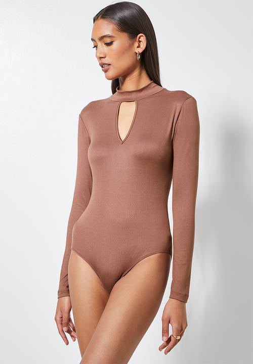 VELVET - Turtleneck front keyhole bodysuit - cognac