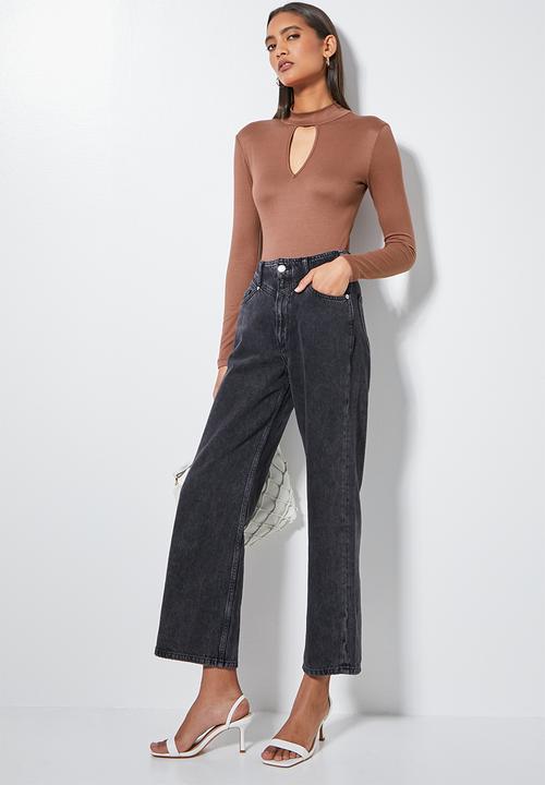 VELVET - Turtleneck front keyhole bodysuit - cognac