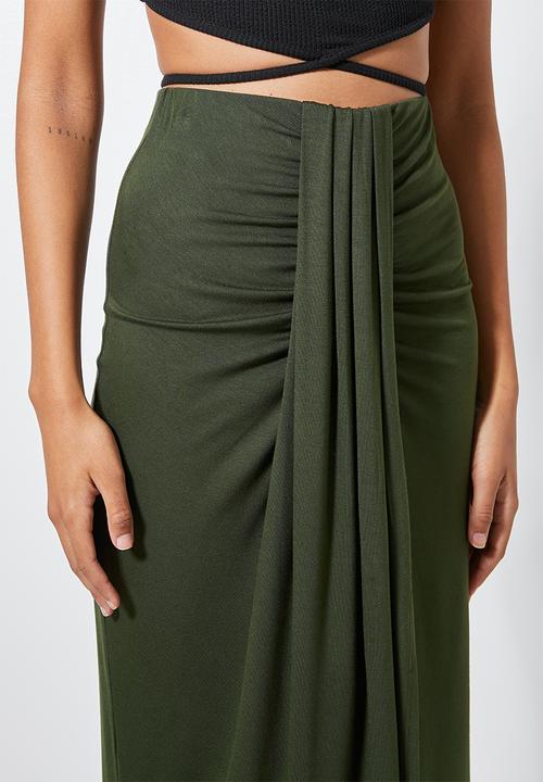 VELVET - Knit sarong skirt - green fatigue