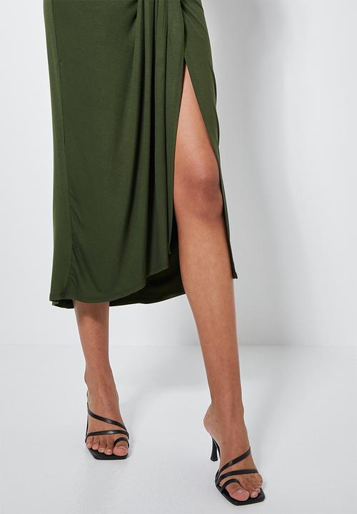 VELVET - Knit sarong skirt - green fatigue