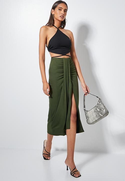 VELVET - Knit sarong skirt - green fatigue