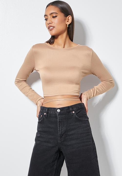 VELVET - Crop top with waist ties - neutral