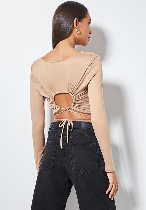 VELVET - Crop top with waist ties - neutral