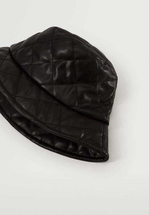 MANGO - Leather effect bucket hat - black