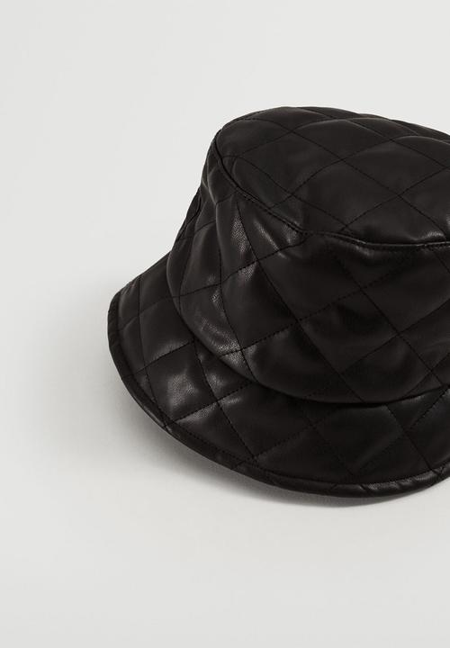 MANGO - Leather effect bucket hat - black