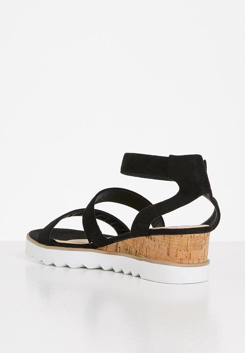 Madison® - Erika ankle strap wedge heel - black