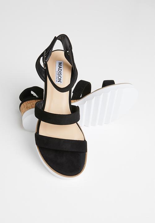 Madison® - Erika ankle strap wedge heel - black