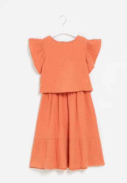 Superbalist Kids - Flutter sleeve & midi skirt set - orange
