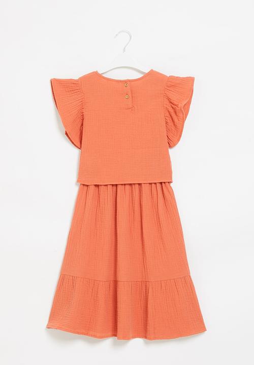 Superbalist Kids - Flutter sleeve & midi skirt set - orange