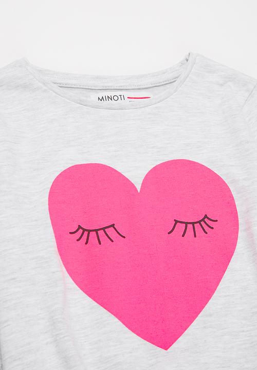 MINOTI - Girls basic heart long sleeve top - light grey
