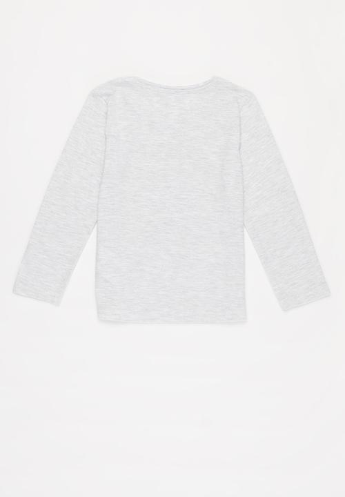 MINOTI - Girls basic rainbow happy long sleeve top - grey