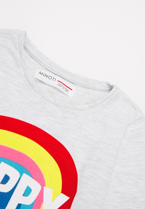 MINOTI - Girls basic rainbow happy long sleeve top - grey