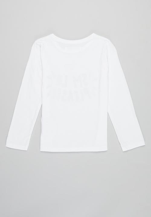 MINOTI - Girls basic smile please long sleeve top - white