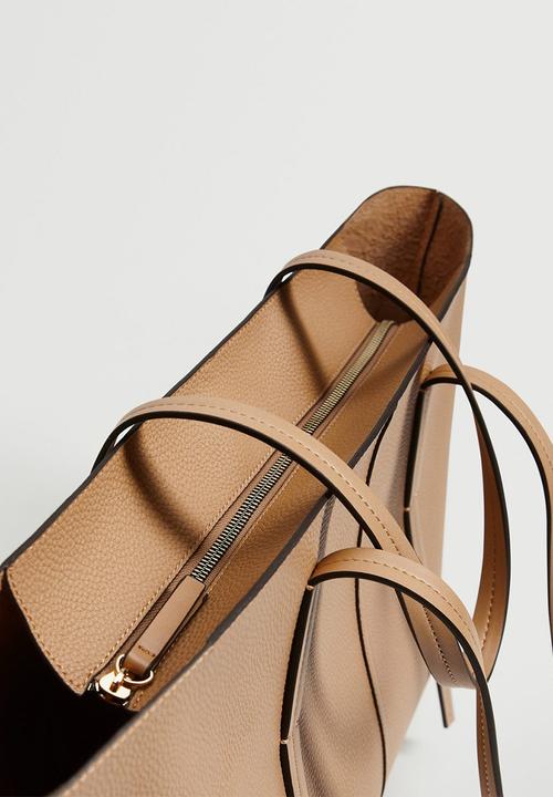 MANGO - Pebbled shopper bag - medium brown