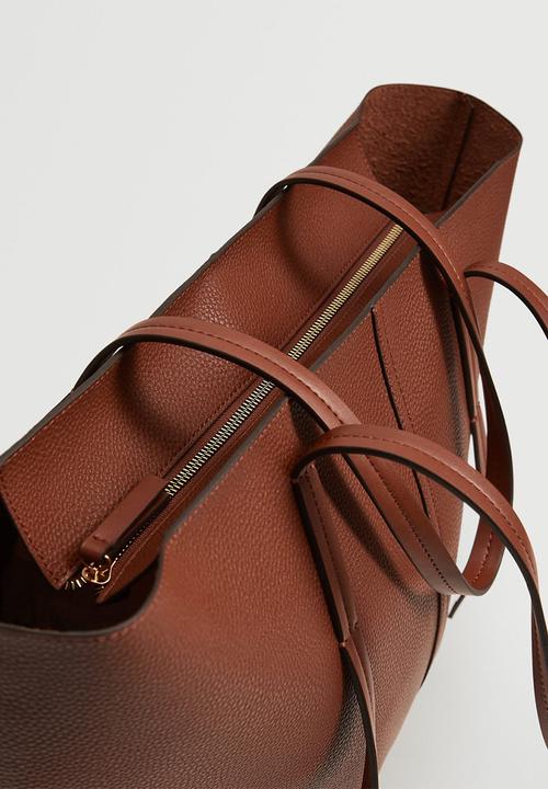 MANGO - Pebbled shopper bag - brown 