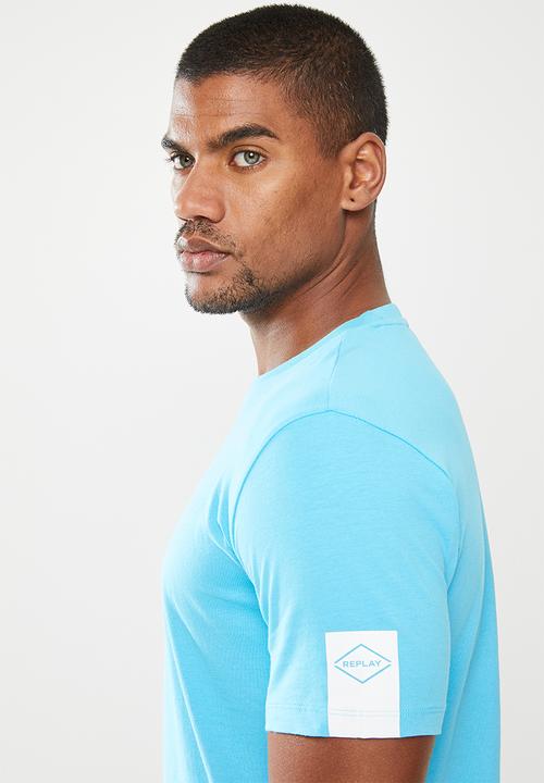 Replay - Left arm patch tee - light blue