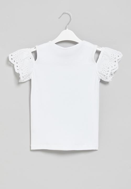 LAB - Girls off-should anglaise top - white
